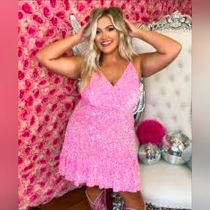 Southern Fried Chics Viva La Dolly Pink Sequin Mini Dress 2XL NWT